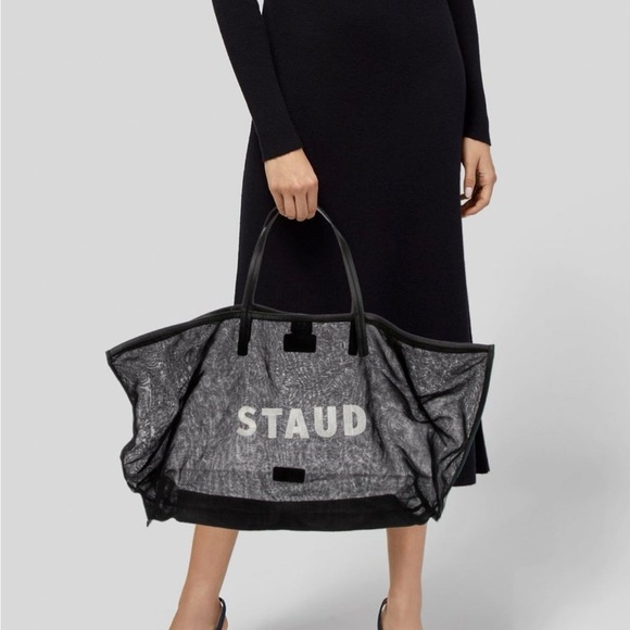 STAUD Black Oversized mesh logo Tote beach bag - Picture 8 of 9